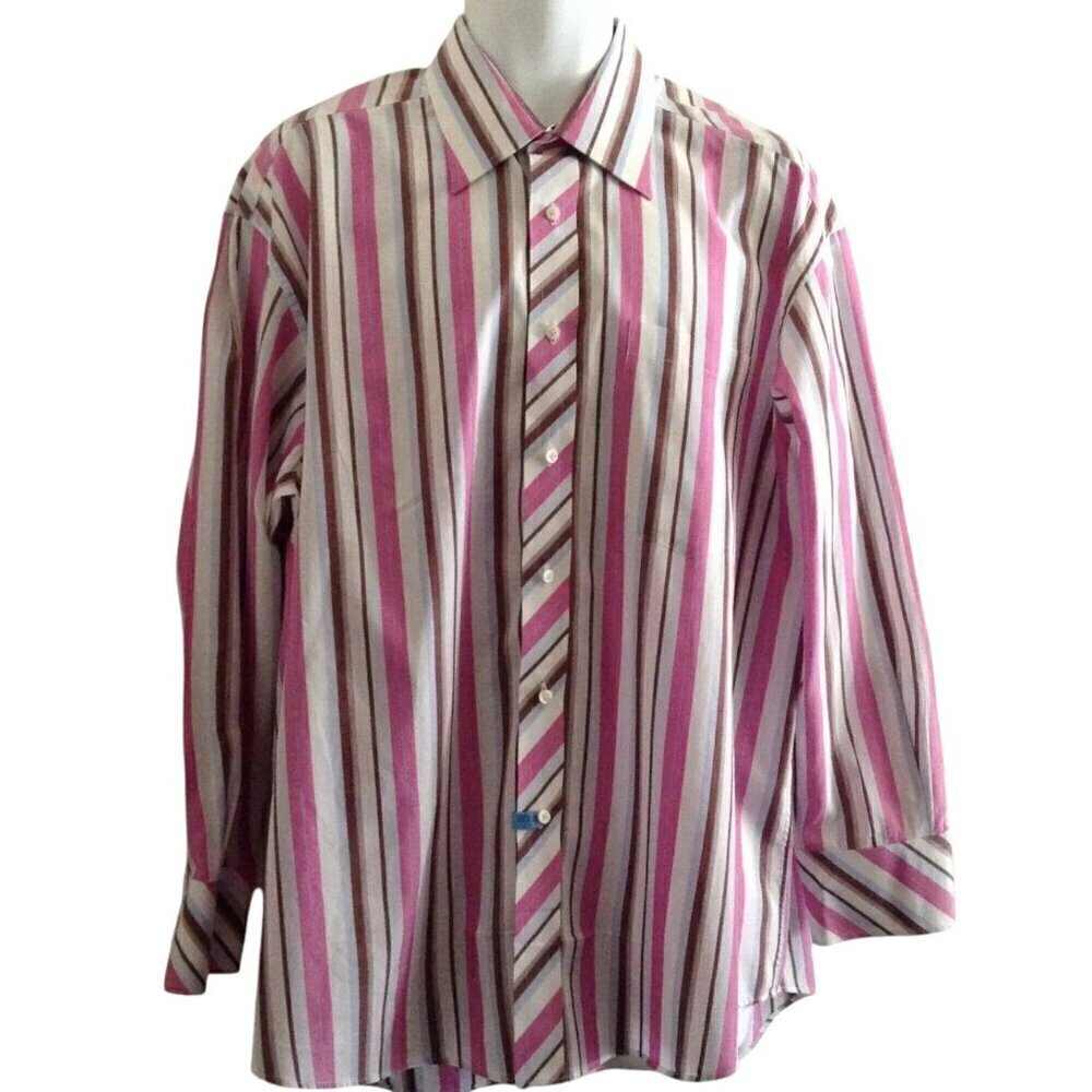 Ted Baker London Men's Shirt 17 Striped Pink Brown Blue White